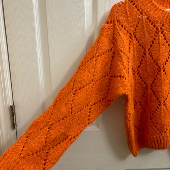 Moon River Anthropologie Orange Cozy Chunky Open Knit Crewneck Sweater Small - Picture 4 of 9